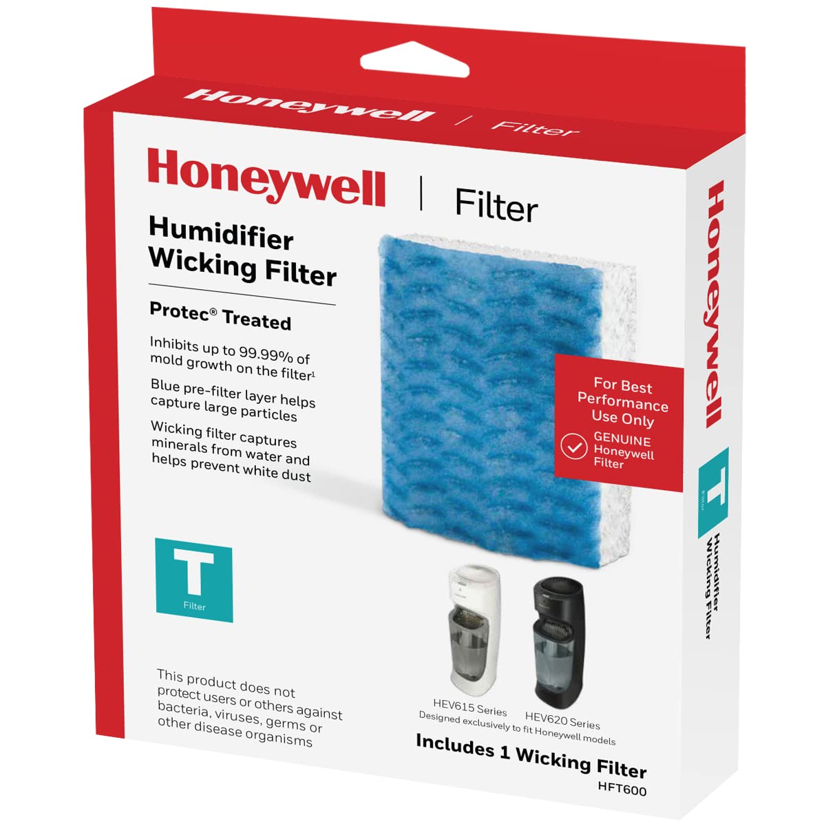 Honeywell HFT600PF1 Replacement Wicking Filter T, 1 pack, White