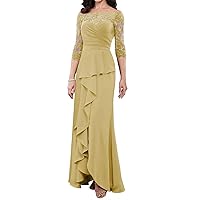 Lace Decoration Chiffon Strapless Mom Dresses Seven Sleeve A-Line Long Formal Evening Gowns