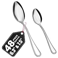 BEWOS 48 Pieces Spoons Sets, 24 Pieces Dinner Spoons (7.5 Inch) and 24 Pieces Teaspoons (6.3 Inch), Food Grade Stainless Steel Spoon, Mirror Polished, Dishwasher Safe, Service for 24