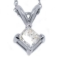14k White Gold Princess Solitaire Diamond Pendant .35 Carats