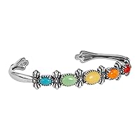 American West Jewelry Sterling Multi Color 5-Stone Cuff Bracelet Sizes S, M or L