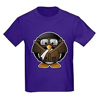 Kids Dark T-Shirt Little Round Penguin-Airplane Jet Pilot-Purple