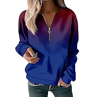 Tie Dye Quarter Zip Pullover Tops Women Oversized Retro Hoodie Tops Long Sleeve Pullovers Warm Comfy Clothes
