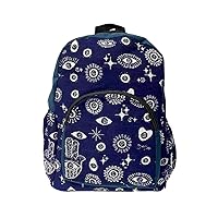 Evil Eye Pattern Large Backpack Hamsa Print Adjustable Strap Cushioned Fashion Handmade Bag Boho Accessories (Dark-Blue/Hamsa)