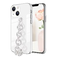 Bonitec Compatible with iPhone 14 Plus Case Clear for Ladys, Girls and Women Bracelet 3D Glitter Sparkle Bling Strap Luxury Shiny Crystal Rhinestone Diamond Silver Chain Protective Cover, Clear