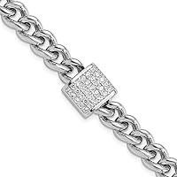 7.9mm 925 Sterling Silver Rhodium Plated CZ Cubic Zirconia Simulated Diamond Curb Link With 1in Extension Bracelet 7 Inch Jewelry for Women