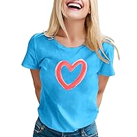 XJYIOEWT Bustier Tops for Women Women's Valentine's Day Cute Round Neck Short Sleeved T Shirt Top Cotton Long Sleeve fo