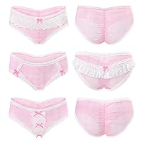 Littleforbig Women's Ladies Soft Mesh Lacy Underwear Comfortable Hipster Briefs Babydoll Pink Princess 3 Pack Panties Set