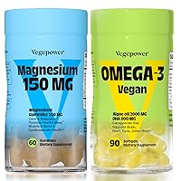 Vegan Omega-3 + Magnesium Gummies | Algae Omega-3 800mg DHA Supplements for Brain, Heart Eyes Health- 90 Count | 150mg Magnesium Citrate Gummies for Adults and Kids Calm Sleep, Relaxation