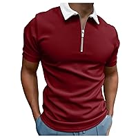Men's Quarter-Zip Polo Shirts Summer Short Sleeve Stretch Muscle Golf Shirts Plus Size Slim Fit Athletic T-Shirts