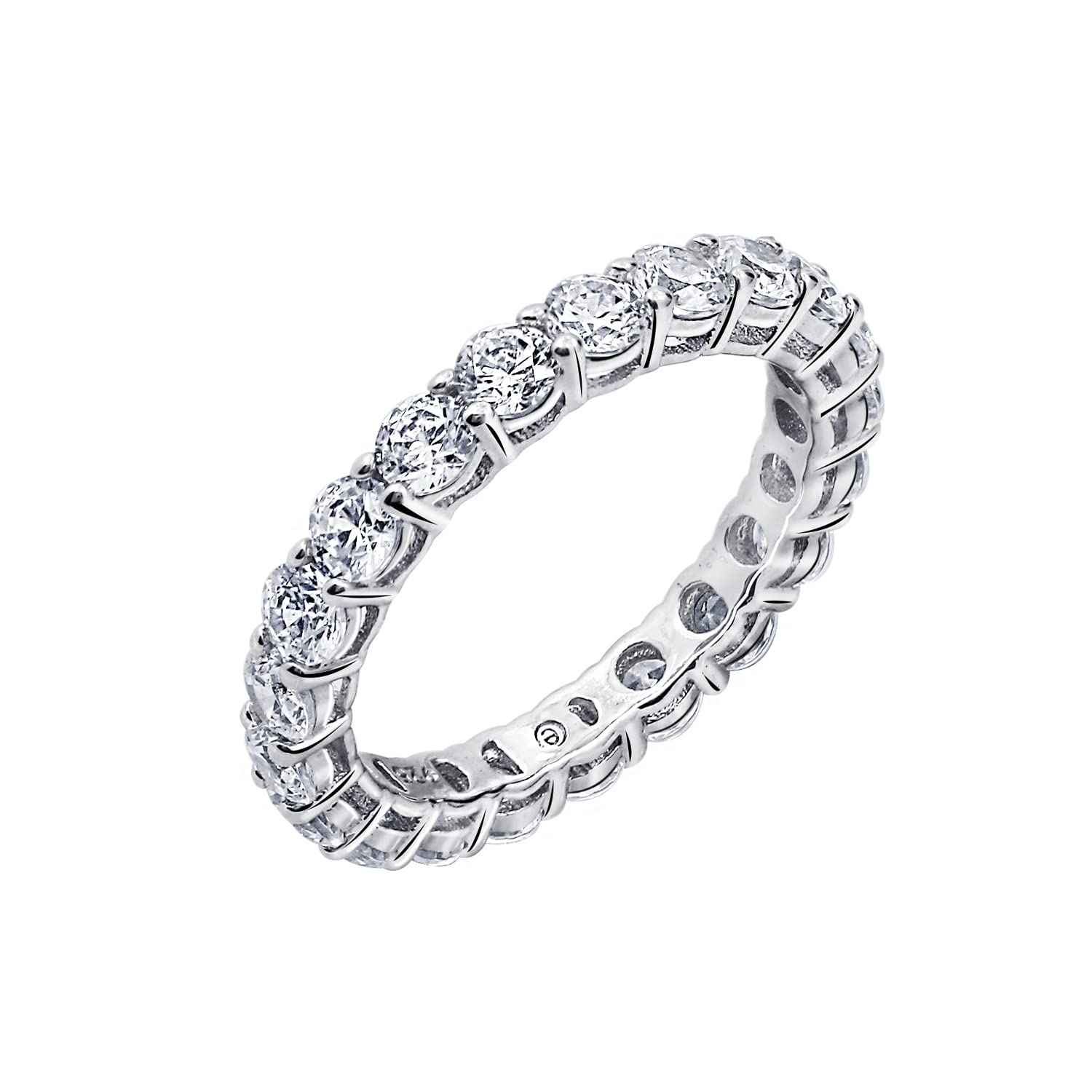 Amazon Collection Platinum or Gold Plated Sterling Silver All-Around Band Ring set with Round Infinite Elements Cubic Zirconia