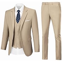 Mens 3 Piece Slim Fit Suit Set, 2 Button Solid Blazer Jacket Vest Pants Business Tuxedo