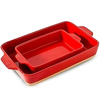 Ceramic Bakeware Set, Rectangular Baking Dish Lasagna Pans for Cooking, Kitchen, Dinner, 13 x 9 in Large Baking Pan and Middle Pan, Red/White/Green
