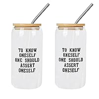 2 Pack Glass Cups with Bamboo Lids And Straws To Know Oneself, One Should Assert Oneself Glass Cup Can Beer Cups Mom Birthday Gifts Cups Great For For Iced Coffee Cocktail Tea Juice