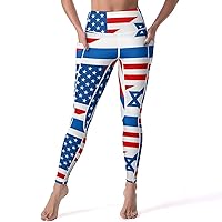 Printed Yoga Pants for Women Israel & U.S. Flag High Waist Workout Pants Tummy Control Yoga Leggings