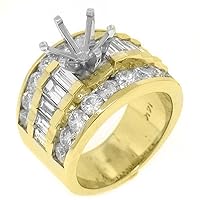 14k Yellow Gold Baguette & Round Diamond Engagement Ring Semi Mount 2.55 Carats
