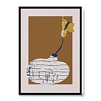KITCHEN DECOR,BATHROOM DECOR,KITCHEN WALL ART,Abstract Flower in a Vase Neutral Minimalist Art Pottery Floral Cozy Wall Decor Flower boho Aesthetic Wall Decor,8''x12''Framed Modern Canvas Wall Art