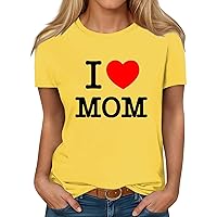 Mothers Day Short Sleeve Shirts for Women Classic Crewneck Summer Tops Cute Printed Graphic Tees Solid Casual Blouses