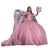 2024 Elegant Queen Designer Ball Gown Tulle Quinceanera Evening Prom Dresses with Cape Robe Lace Flower