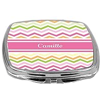 Pink Chevron Name Design Compact Mirror, Camille, 3 Ounce