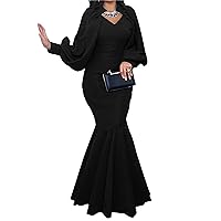Fishtail Maxi Dress Women Sexy V Neck Bubble Long Sleeves Evening Gown Maxi Dresses