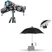 Camera Rain Cover + Upgrade Camera Hot Shoe Umbrella: Camera Rain Cover with Camera Rain Umbrella with Height Adjustable Design & Cold Shoe Mount
