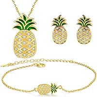 Pineapple Jewelry Set for Women 925 Sterling Silver Pineapple Earrings Pineapple necklace Pineapple Anklets Pineapple Jewelry Gifts for Women Girls Teens