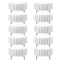 10 Pack White Round Tablecloths 90 Inch - Circle Bulk Linen Polyester Fabric Washable Table Clothes Cover for Wedding Reception Banquet Birthday Party Buffet Restaurant