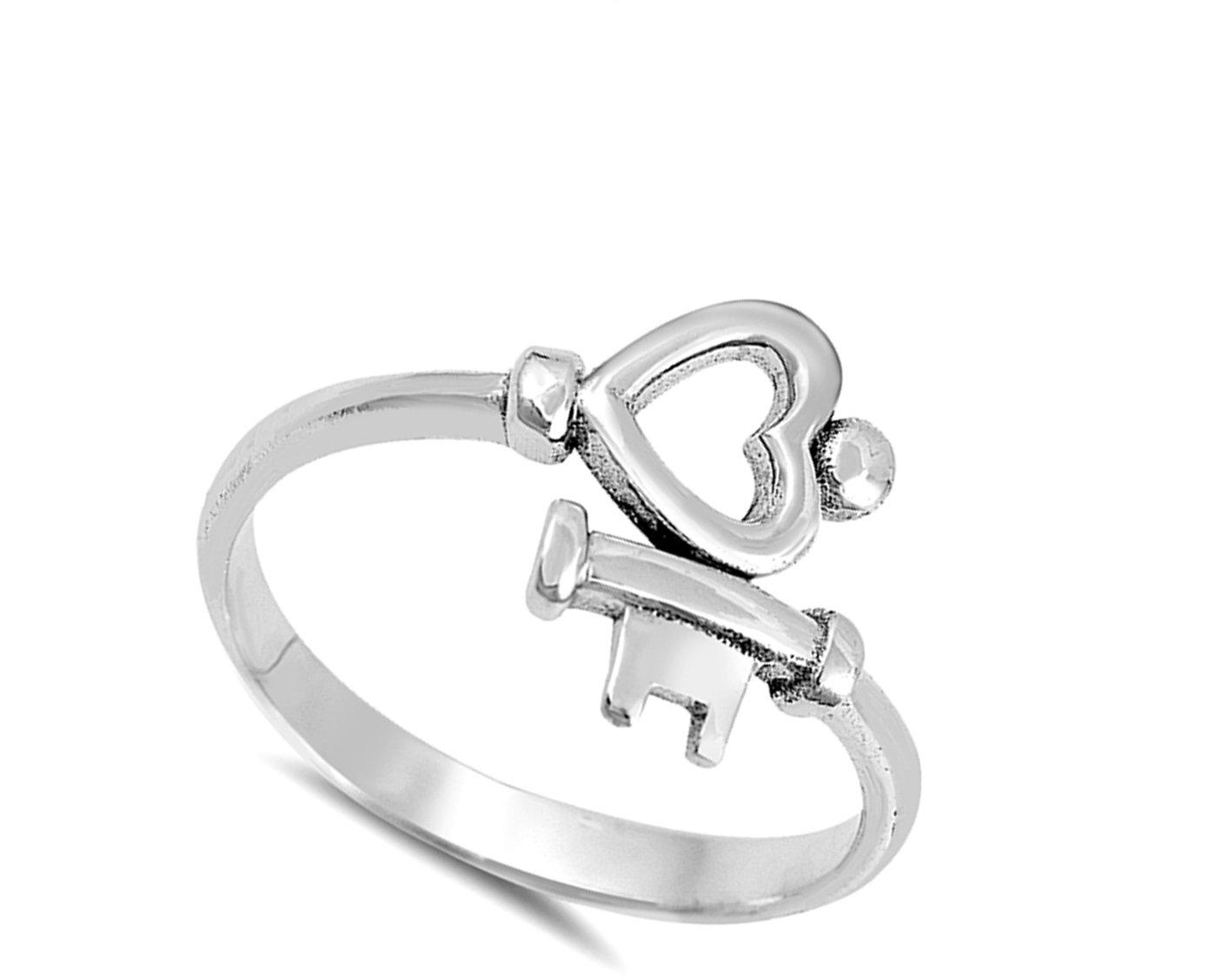 Heart Key Love Promise Ring New .925 Sterling Silver High Polish Band Size 9