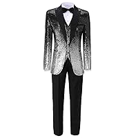 Lovee Tux Men's Suits Gradually Changing Color Sequin Blazer Tuxedo Groomsmen Wedding Dress Suit 3-Pieces (Blazer+Vest+Pants)
