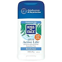 Kiss My Face Aluminum & Paraben Free Active Life Deodorant Stick, Fragrance Free - 2.48 oz - 2 pk