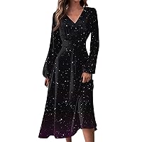 Women's Sexy Dresses Date Night Spring and Autumn Casual Fashion V-Neck Long Sleeve Gradient Printed Dresses, S-2XL