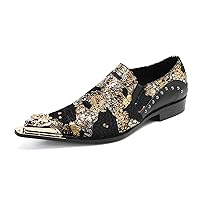 Mens Loafers Silp On Casual Dress Party Leather Metal Tip Toe Mocasines Gold Glitter Fashion Western Shoes for Men