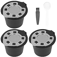 Reusable Coffee Filter Pods,3Pcs Stainless Steel Refillable Espresso Coffee Filter Capsule with Spoon Brush (3 chrome + spoon brushes in color box)