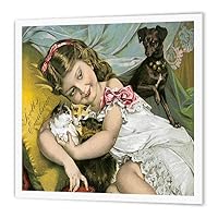 3dRose ht_169868_1 Scotts Emulsion Cute Little Girl with Kittens and a Puppy-Iron on Heat Transfer Paper for White Material, 8 by 8-Inch