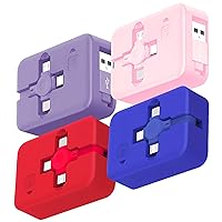 4 Pcs 3 in 1 USB Retractable Phone Charging Cable, Three in one Data Cable Phone Stand, Compatible with Micro USB/IP/USB C(Type-C), Compatible with Phone, Android (Red+Blue+Purple+Pink)