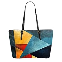 Vibrant Triangular Abstraction With Textured Elements Leather Tote Bag 3d