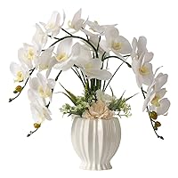 LESING Artificial Flowers Ochids Plants Fake Orchid in Pot Artificial Flowers with Vase Orquidea Faux Orchid for Home Indoor Decoration (Style 3,White Vase)