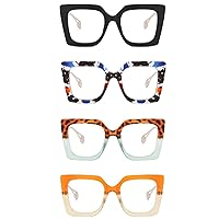 4 Pack Oversized Square Blue Light Blocking Glasses Cute and Stylish Frames for Women Fashion Eyeglasses