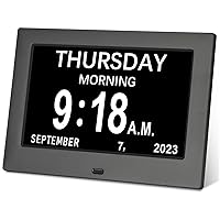 7 inch Digital Day Dementia Clock for Seniors, Large Medication Reminders Calendar Clock with Day of The Week, Date Time for Elderly Vision Impaired, Memory Loss, Black