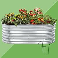 6x3x2FT High Galvanized Steel Raised Garden Bed Large Oval Above Ground Planter Garden Boxes with Safety Edging and Gloves Outdoor Patio Flower Beds for Vegetables Fruits and Herbs, Silver