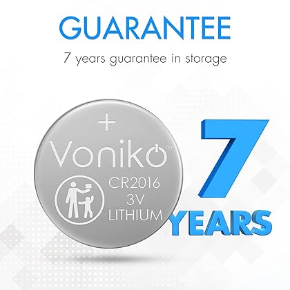 Voniko 3 Volt 2016 Battery 6 Pack – Button Cell 2016 Batteries – Lithium CR2016 3 Volt Coin Battery – Child-Protection Packaging, 7 Years Shelf Life