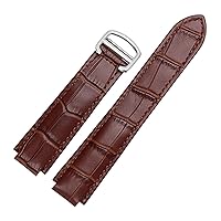 for Cartier Wristbands Quality Color Genuine Leather Watchbands Deployment Buckle Replacement Leather Strap Female Bracelet (Color : Brown, Size : 14x8mmSilver Clasp)