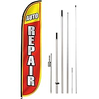 LookOurWay Auto Service Themed 12-Feet Tall Feather Flag Complete Set with Poles & Ground Spike
