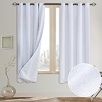 Rose Home Fashion 100% Black Out Curtains 63 Inchs Long(with Liner),White Blackout Curtains for Bedroom, White Linen Curtains& Drapes, Burlap Curtains for Living Room-Set of 2 Panels(W50xL63 White)
