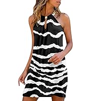 Summer Dresses for Women 2024 Trendy Vacation Sleeveless Halter Dress Hollow Out Boho Casual Beach Party Short Dress