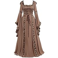 Women's Gothic Cosplay Dress Vintage Celtic Medieval Floor Length Renaissance Elegent Long Maxi Dresses Costumes for Women