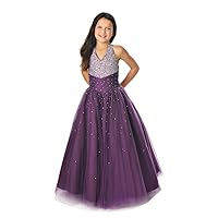 Wenli Girls' Halter Beaded Lace-up Shiny Pageant Dresses