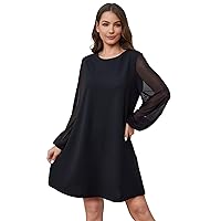 SweatyRocks Women's Elegant Mesh Contrast Long Sleeve A Line Mini Short Dress Pure Mesh Black M