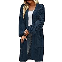 Women's Open Front Cardigan Oversized Chunky Knit Sweater Long Lantern Sleeve Outwear with Pocket 2024 Fall Coats